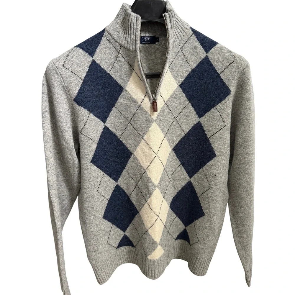 J.CREW Lambswool Argyle Quarter Zip‎ Sweater Large